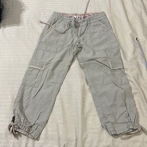 Women's Light Gray Cargo Capris - Drawstring Hem